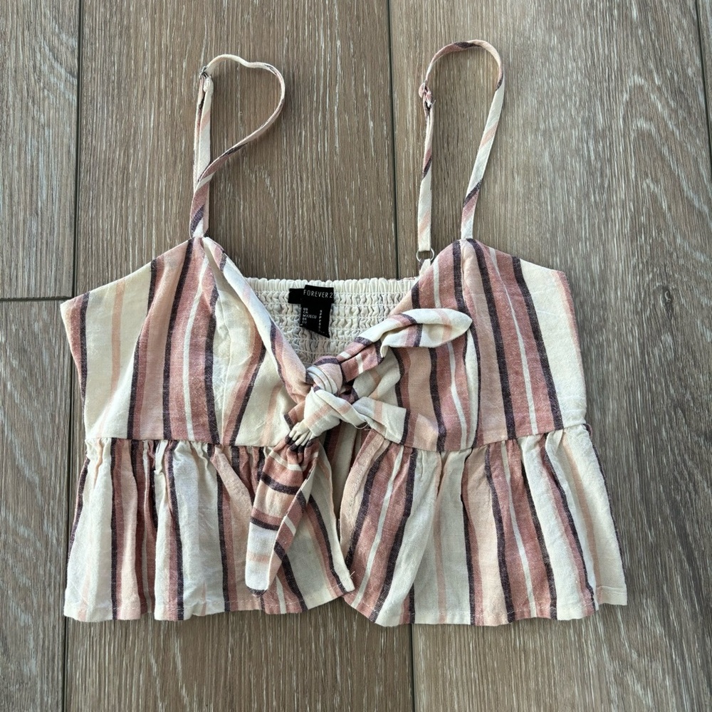 Forever 21 Pink and White Stripe Tie Front Crop Top